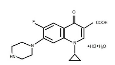 The chemical structure for Ciprofloxacin HCl Ophthalmic Solution. 