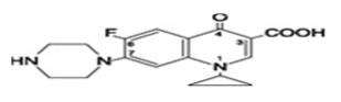 The chemical structure for Ciprofloxacin is 1-cyclopropyl-6-fluoro-1,4-dihydro-4-oxo-7-(1-piperazinyl)-3-quinolinecarboxylic acid. Its empirical formula is C17H18FN3O3 and its molecular weight is 331.