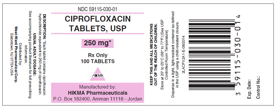 Ciprofloxacin Tablets, USP 250 mg/100 Tablets NDC # 59115-030-01