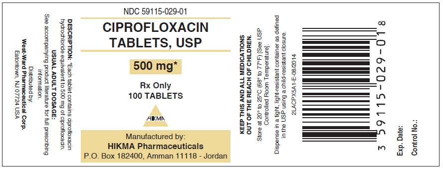 Ciprofloxacin Tablets, USP 500 mg/100 Tablets NDC# 59115-029-01