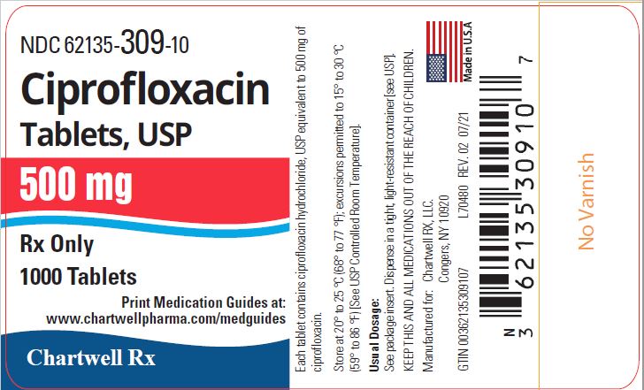 Ciprofloxacin Tablets,USP 500 mg - NDC 62135-309-10 - 1000 Tablets Label