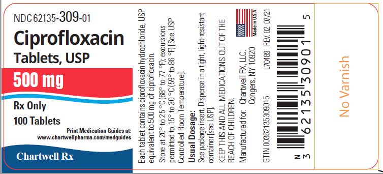 Ciprofloxacin Tablets,USP 500 mg - NDC 62135-309-01 - 100 Tablets Label