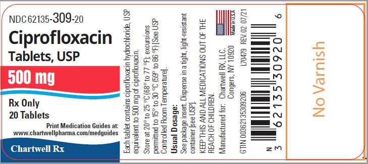 Ciprofloxacin Tablets,USP 500 mg - NDC 62135-309-20 - 20 Tablets Label