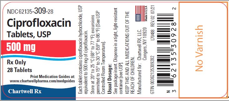 Ciprofloxacin Tablets,USP 500 mg - NDC 62135-309-28 - 28 Tablets Label