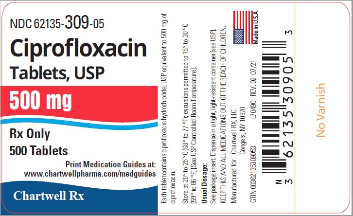 Ciprofloxacin Tablets,USP 500 mg - NDC 62135-309-05 - 500 Tablets Label