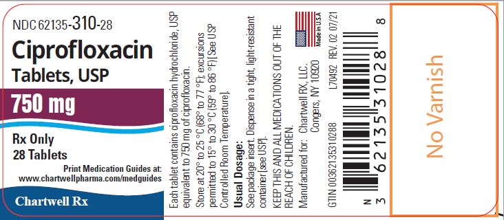 Ciprofloxacin Tablets,USP 750 mg - NDC 62135-310-28 - 28 Tablets Label