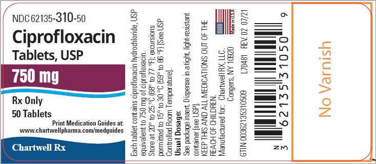 Ciprofloxacin Tablets,USP 750 mg - NDC 62135-310-50 - 50 Tablets Label
