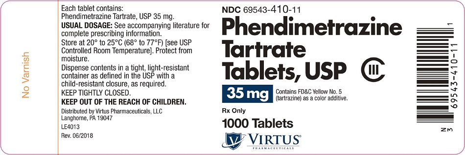 Phendimetrazine Tartrate Tablets, USP 35 mg, 1000s Label