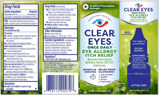 PRINCIPAL DISPLAY PANEL
CLEAR EYES®
---- ONCE DAILY ----
EYE ALLERGY ITCH RELIEF
 
OLOPATADINE HYDROCHLORIDE 
OPHTHALMIC SOLUTION USP, 0.2% 
ANTIHISTAMINE
 
Sterile 2.5 mL (0.085 FL OZ)
