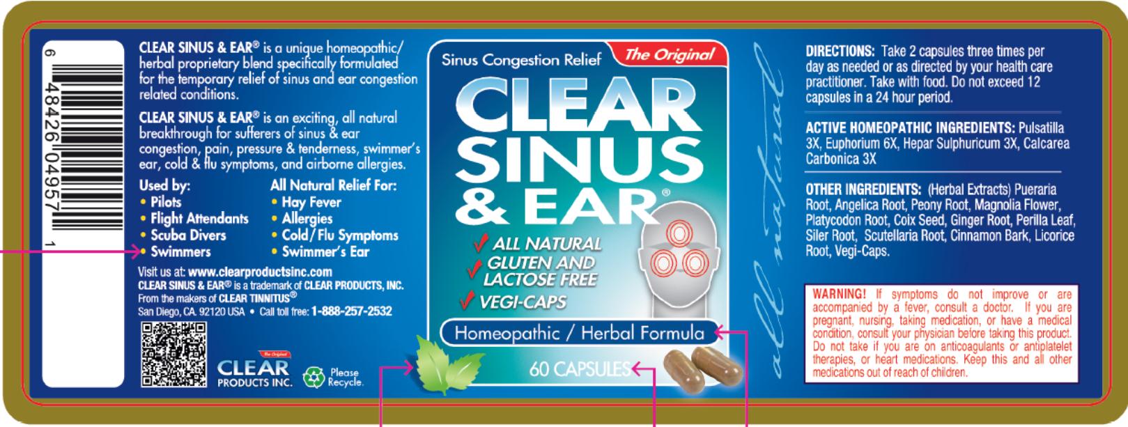 Principal Display Panel
Sinus Congestion Relief
The Original
CLEAR SINUS & EAR® 
ALL NATURAL
GLUTEN AND LACTOSE FREE
VEGI-CAPS
Homeopathic / Herbal Formula
60 CAPSULES