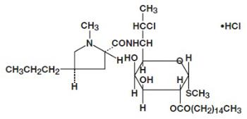The structural formula of clindamycin palmitate hydrochloride.