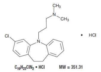 Clomipramine hydrochloride USP is 3-chloro-5-[3-(dimethylamino)propyl]-10,11-dihydro-5H-dibenz[b,f] azepine monohydrochloride, and its structural formula is: