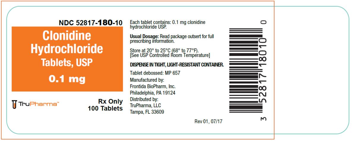 PRINCIPAL DISPLAY PANEL
NDC 52817-180-10
Clonidine
Hydrochloride
Tablets, USP
0.1 mg
Rx Only
100 Tablets
