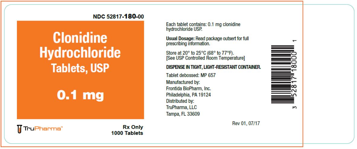 PRINCIPAL DISPLAY PANEL
NDC 52817-180-00
Clonidine
Hydrochloride
Tablets, USP
0.1 mg
Rx Only
1000 Tablets
