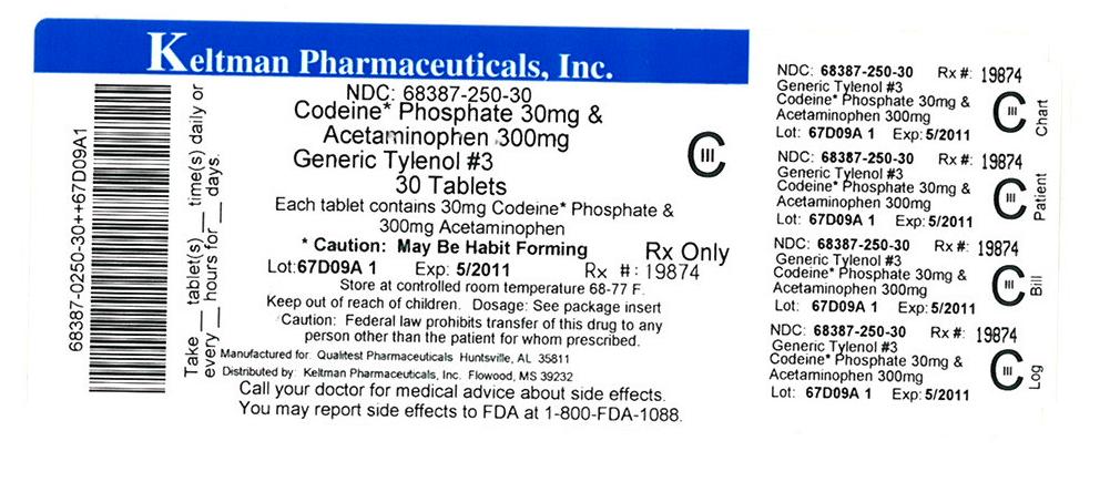 This is an image of the label for 300 mg/30 mg Acetaminophen and Codeine Phosphate tablets.