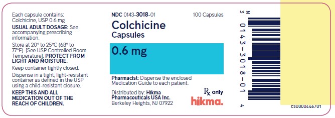 NDC 0143-3018-01 Colchicine Capsules 0.6 mg 100 Capsules Rx Only