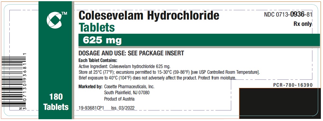 PRINCIPAL DISPLAY PANEL NDC 0713-0936-81 Colesevelam Hydrochloride Tablets 625 mg 180 Tablets