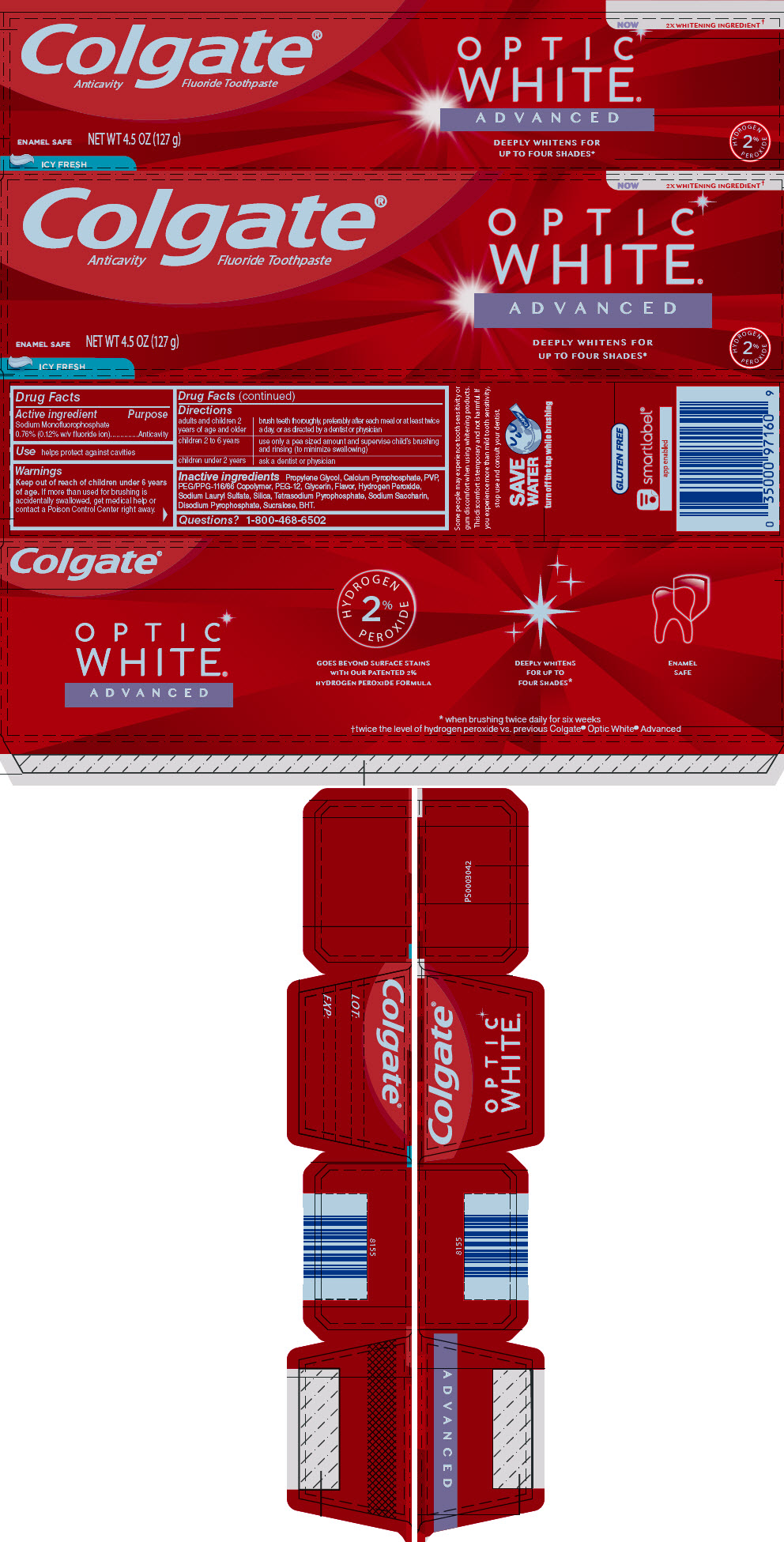 Colgate Optic White Advanced Icy Fresh | Sodium Monofluorophosphate Paste, Dentifrice while Breastfeeding