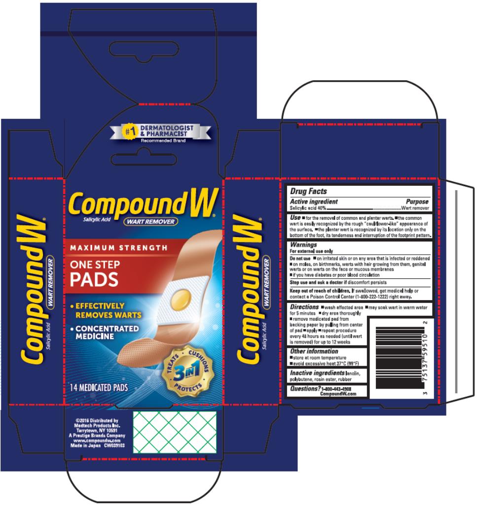 Principle display panel:
Compound W®
Salicylic Acid Wart Remover
One Step Pads
14 MEDICATED PADS
