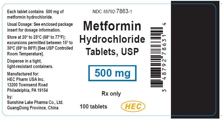 Metformin Hydrochloride Tablets, USP, 500 mg Bottle Label