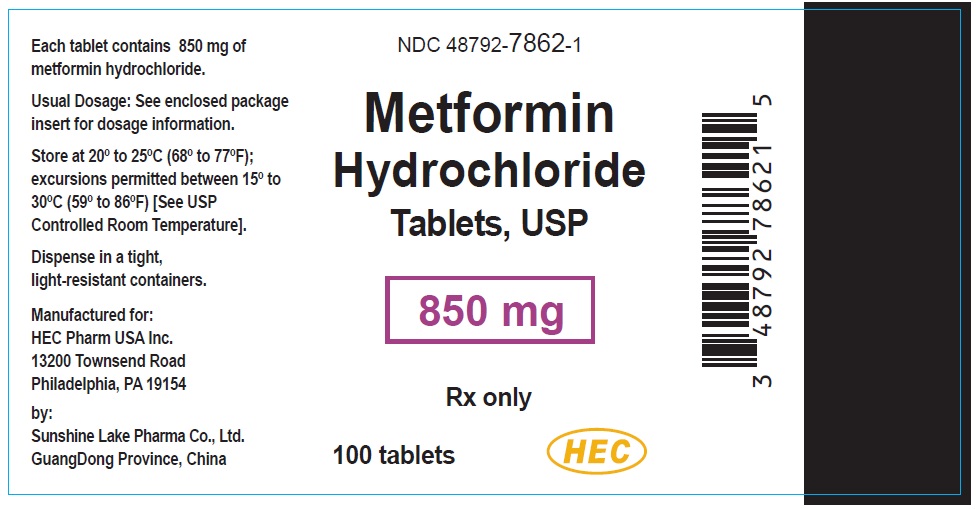 Metformin Hydrochloride Tablets, USP, 850 mg Bottle Label