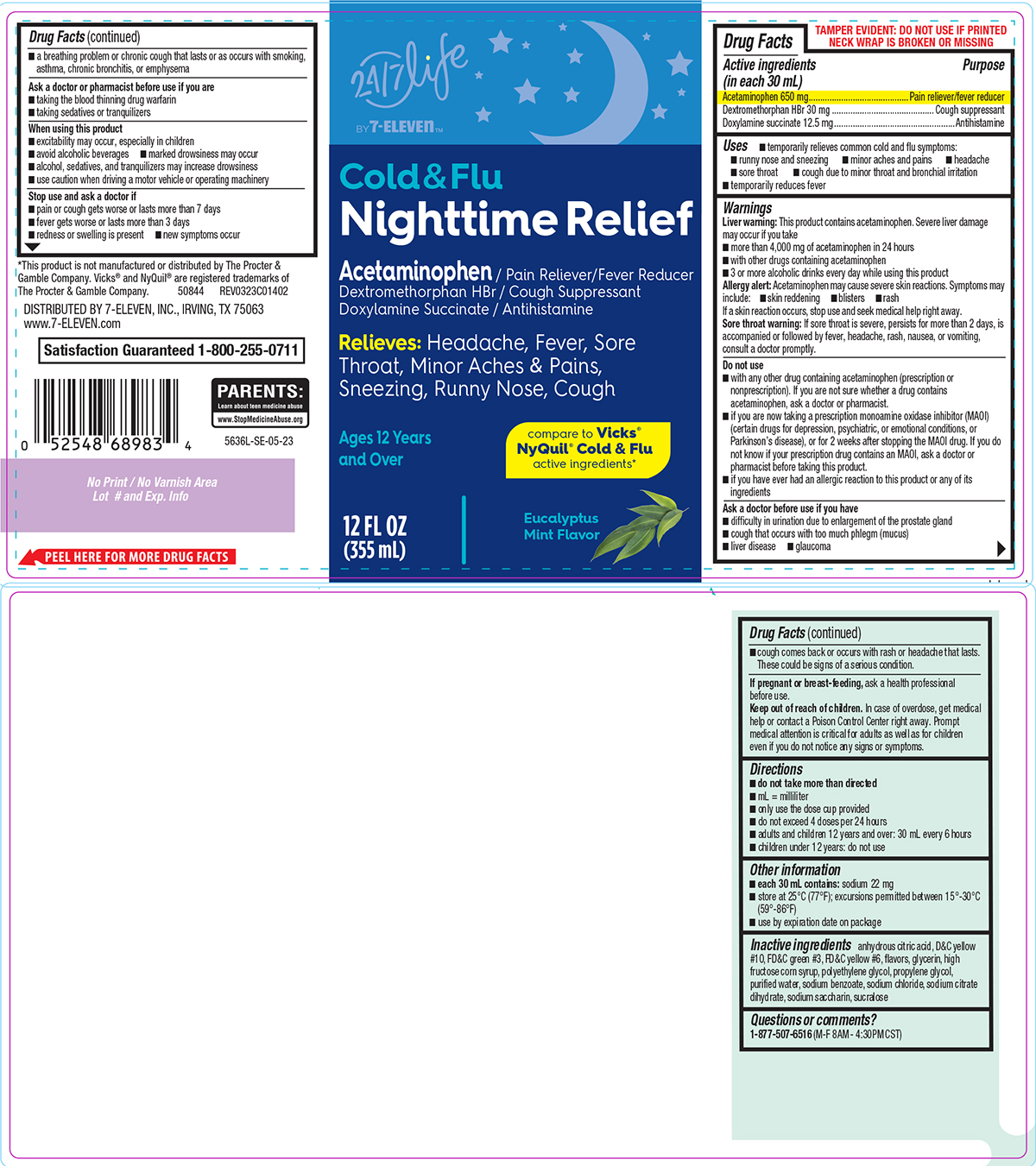 Cold And Flu Nighttime Relief | Acetaminophen, Dextromethorphan Hbr, Doxylamine Succinate Liquid while Breastfeeding