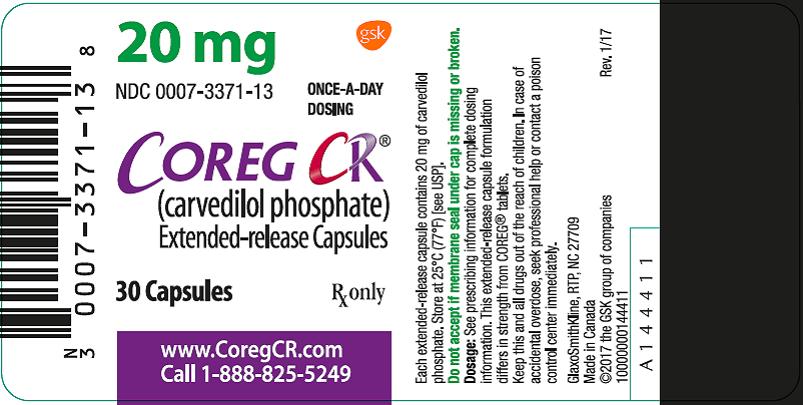 Coreg CR 20 mg 30 count label