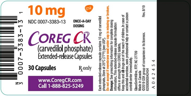 Coreg CR 10 mg 30 count label