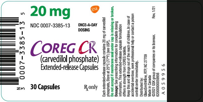 Coreg CR 20 mg 30 count label