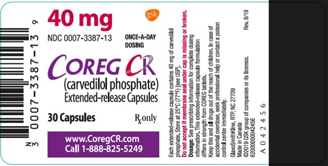Coreg CR 40 mg 30 count label