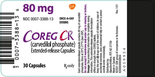 Coreg CR 80 mg 30 count label