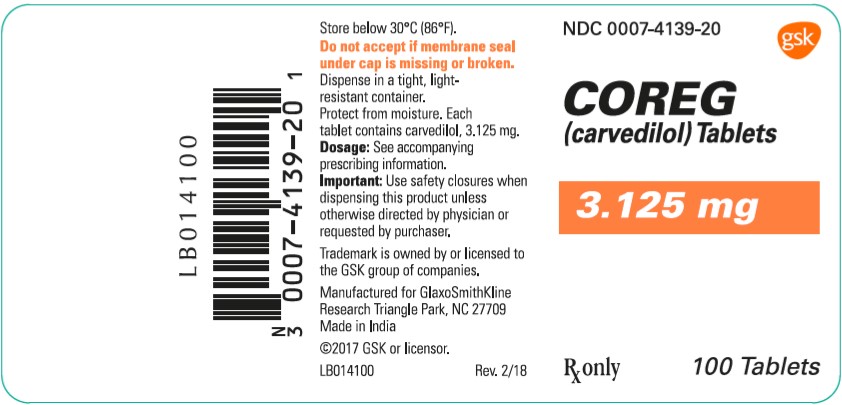 Coreg 3.125 mg 100 count label