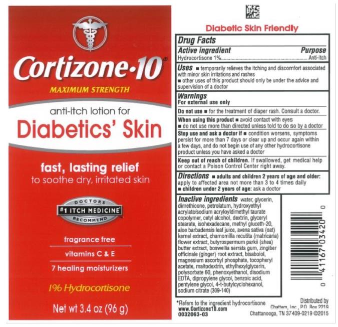 Cortizone 10®
MAXIMUM STRENGTH
anti-itch lotion for
Diabetics' Skin
fast, lasting relief
to soothe dry, irritated skin
1% Hydrocortisone
Net wt 3.4 oz (96 g)
