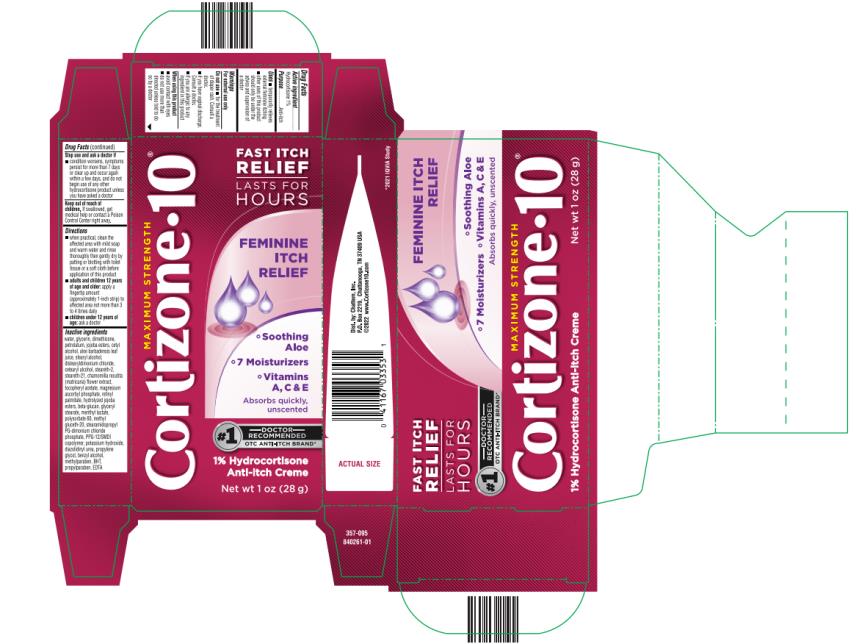 Cortizone 10
FAST ITCH RELIEF
LAST FOR HOURS
FEMININE ITCH
RELIEF
1% Hydrocortisone 
Anti-Itch Crème
Net wt 1 oz (28 g)


