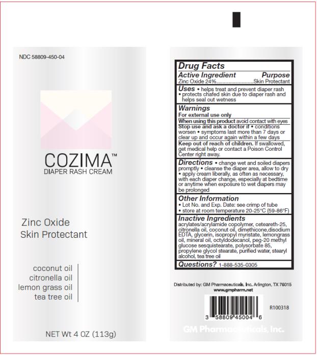 PRINCIPAL DISPLAY PANEL
NDC 58809-450-04
COZIMA
DIAPER RASH CREAM
Zinc Oxide
Skin Protectant
NET Wt 4 OZ (113 g)
