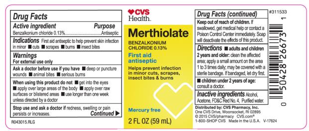 PRINCIPAL DISPLAY PANEL
CVS
Merthiolate
Benzalkonium
Chloride 0.13%
Mercury free
2 FL OZ (59 mL)
