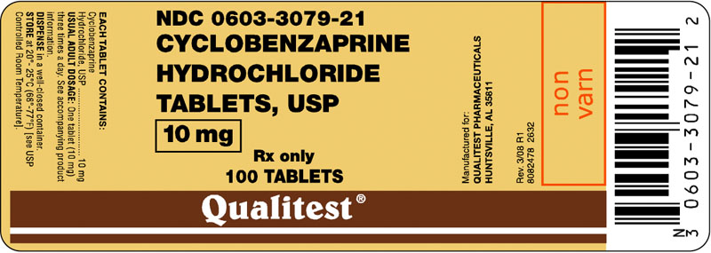 This is an image of the label for 10 mg Cyclobenzaprine HCl Tablets.