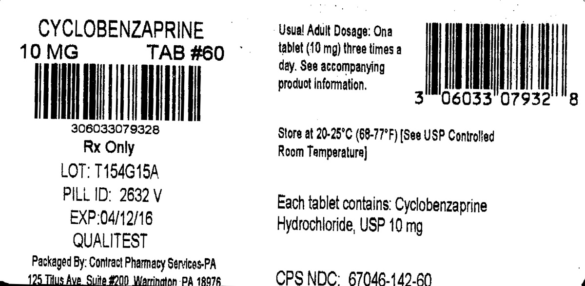 This is an image of the label for 10 mg Cyclobenzaprine HCl Tablets.