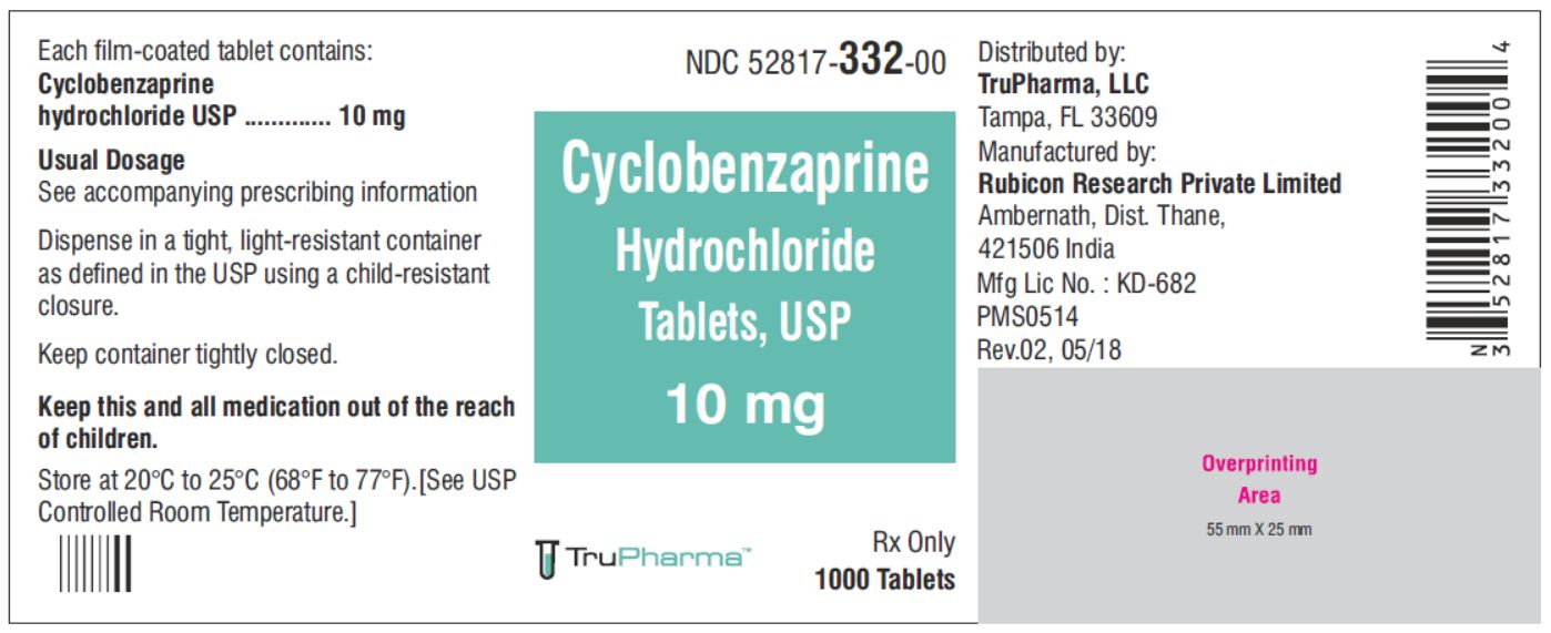 Cyclobenzaprine hydrochloride, USP-10 MG - NDC  52817-332-00 bottles of 1000 Tablets