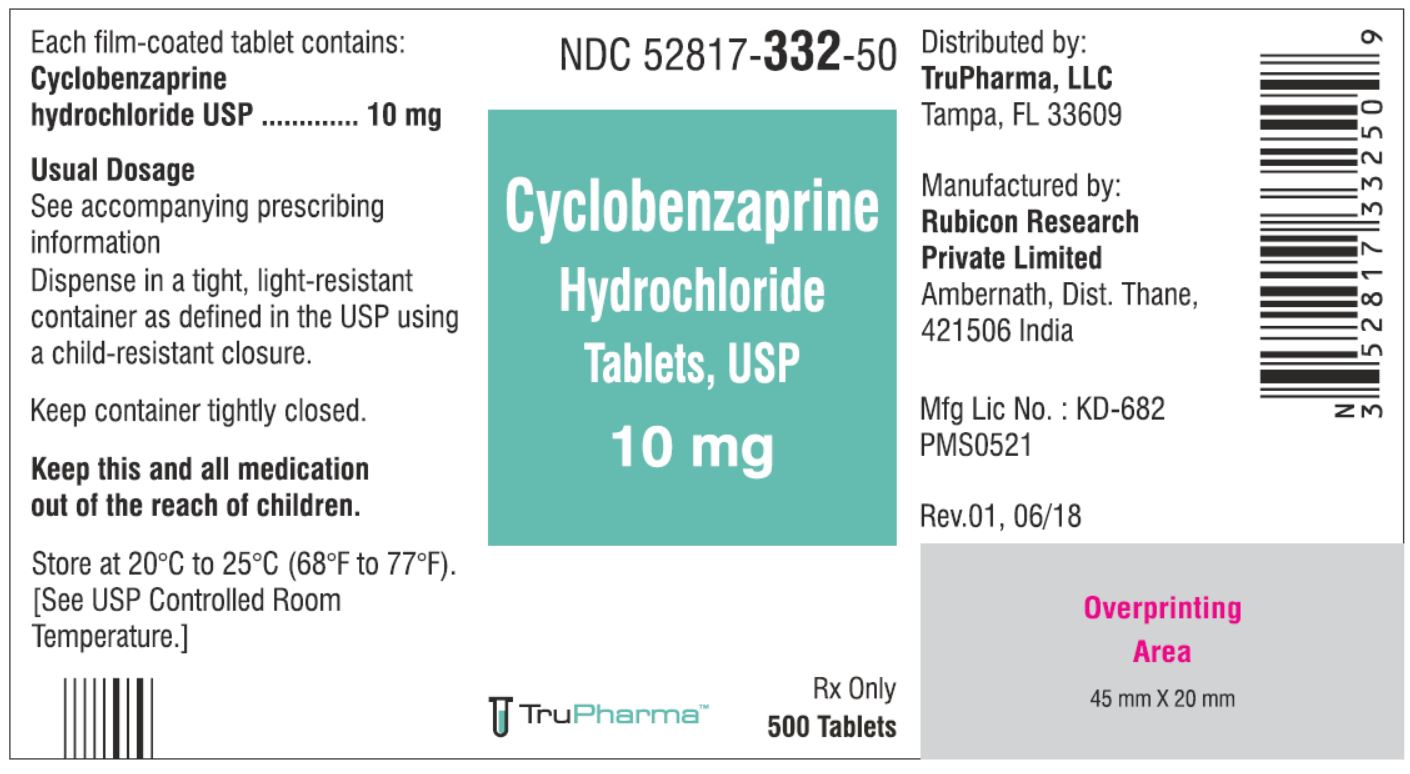 Cyclobenzaprine hydrochloride, USP-10 MG - NDC  52817-332-50 bottles of 500 Tablets