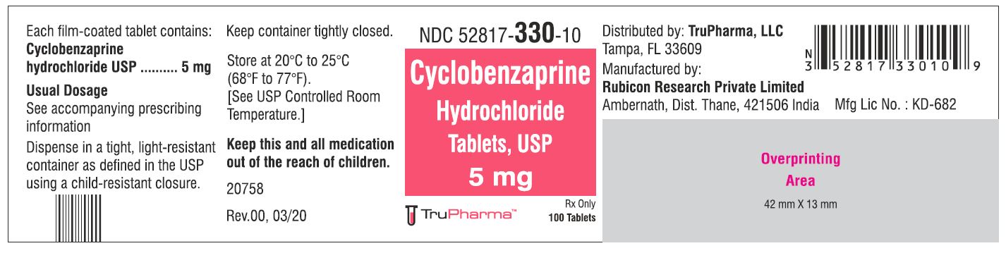 Cyclobenzaprine hydrochloride, USP-5 MG - NDC  52817-330-10 bottles of 100 Tablets