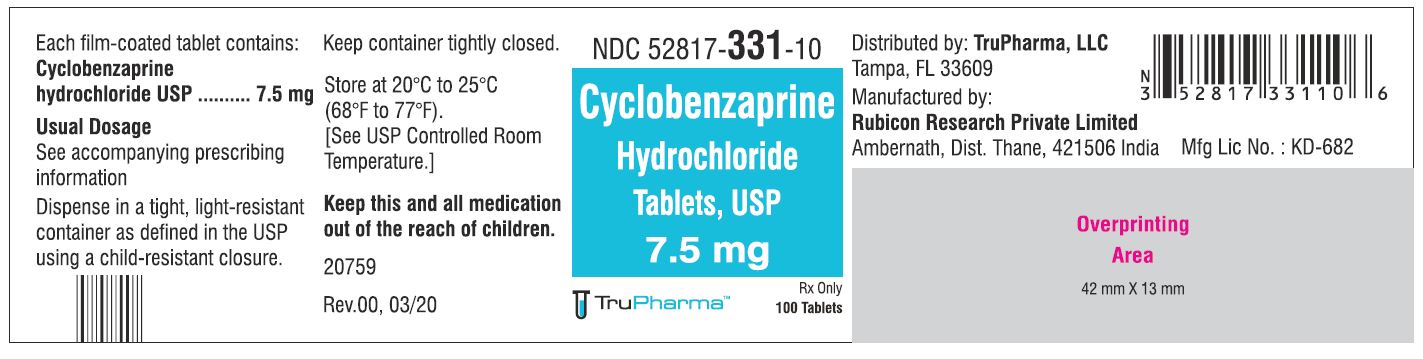 Cyclobenzaprine hydrochloride, USP-7.5 MG - NDC 52817-331-10 bottles of 100 Tablets