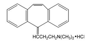  The following structural formula for Cyclobenzaprine hydrochloride, USP is a white, crystalline tricyclic amine salt with the molecular formula C20H21N • HCl and a molecular weight of 311.9. It has