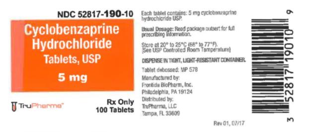 NDC 52817-190-10
Cyclobenzaprine 
Hydrochloride 
Tablets, USP
5 mg
Rx Only
100 Tablets
