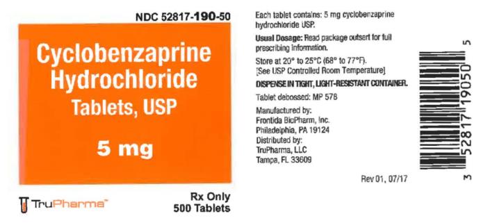 NDC 52817-190-50
Cyclobenzaprine 
Hydrochloride 
Tablets, USP
5 mg
Rx Only
500 Tablets
