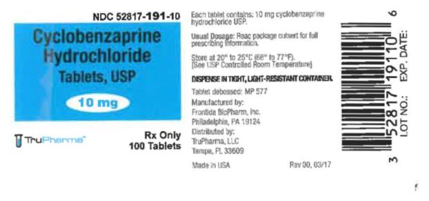 NDC 52817-191-10
Cyclobenzaprine 
Hydrochloride 
Tablets, USP
10 mg
Rx Only
100 Tablets
