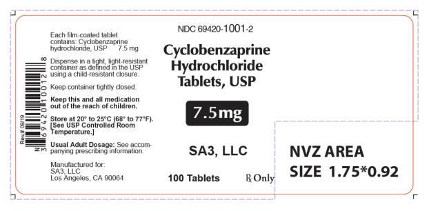 NDC 69420-1001-2
Cyclobenzaprine
Hydrochloride
Tablets, USP
7.5 mg
Rx only
100 Tablets
