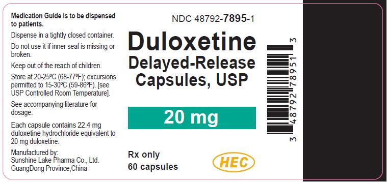 PACKAGE LABEL- Duloxetine Delayed-Release Capsules, USP 20 mg, bottle of 60
