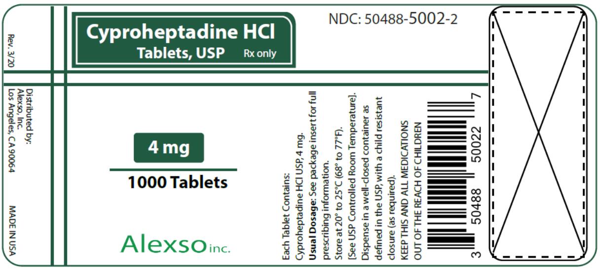 PRINCIPAL DISPLAY PANEL
NDC 50488-5002-2
Cyproheptadine HCI
Tablets, USP
Rx Only
4 mg
1000 Tablets
