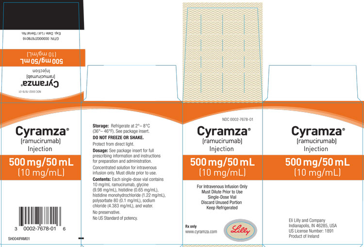 PACKAGE CARTON – CYRAMZA 500 mg/50 mL single-use vial

